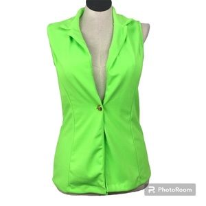 Brece One Button Vest Women’s Size S Color lime green V-Neck Collared Neck